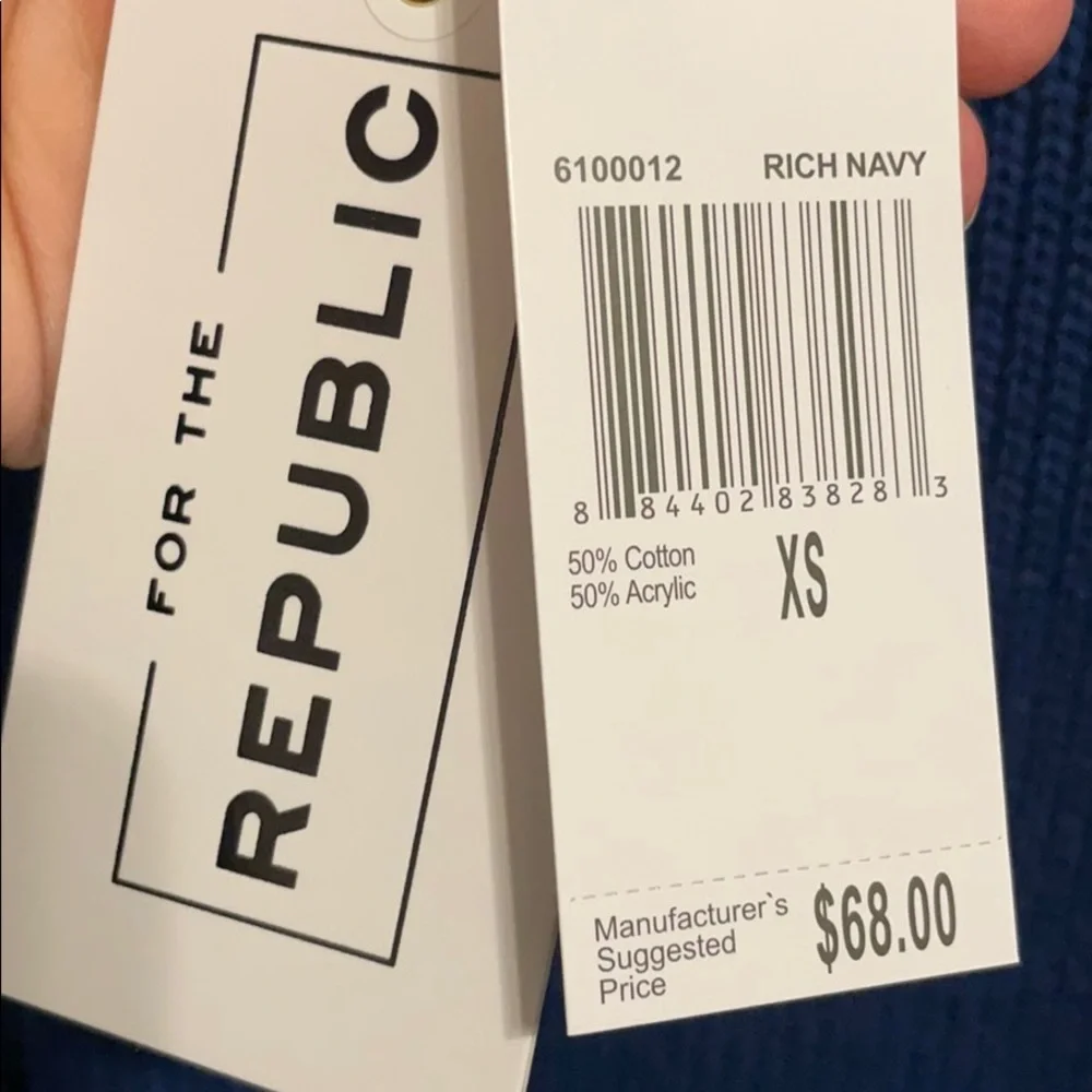 For The Republic Rich Navy Blue Cut Off Crop Sweater XS - Picture 3 of 5